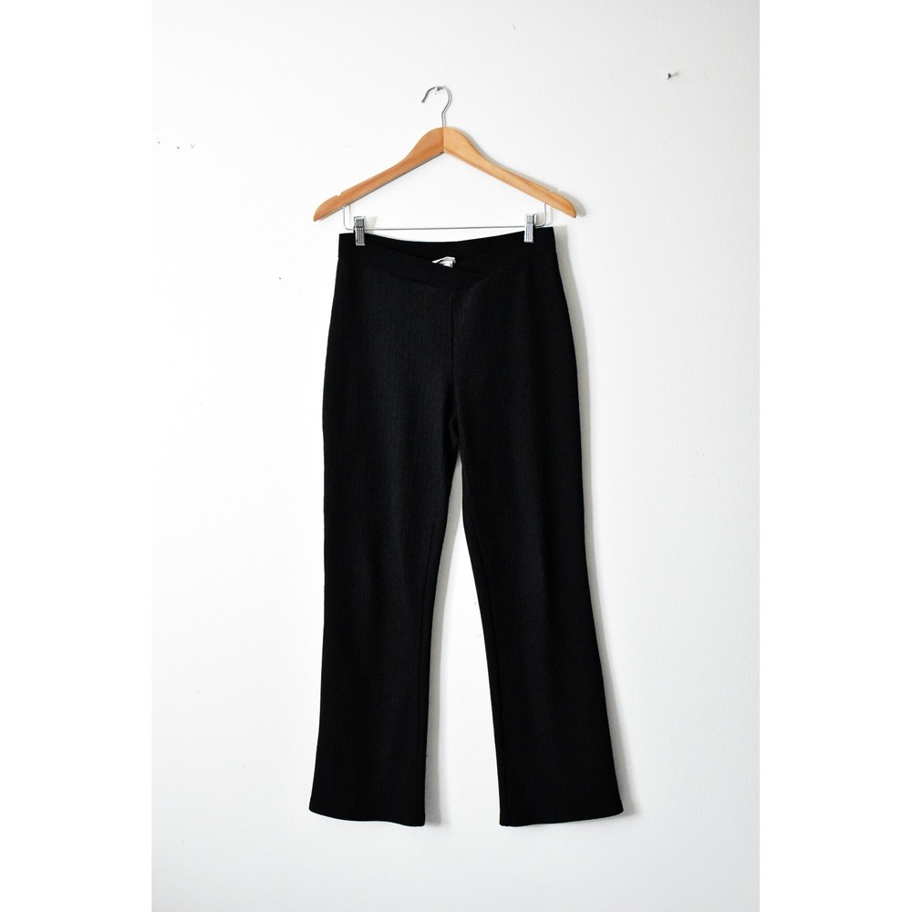 Fashion Bug‎ Ribbed Pants Women Medium Black Vtg 90s Crossover V-Waist Flare